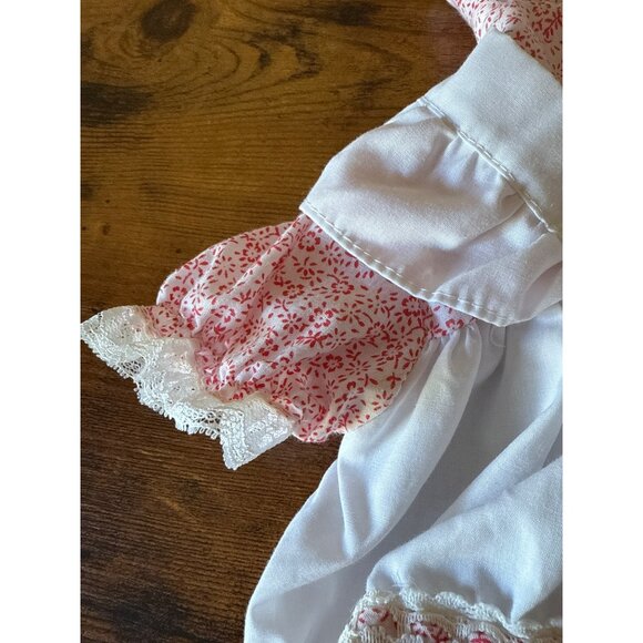 Vintage Baby Doll or Newborn Dress With Floral Print & Lace Trim Red - Picture 4 of 15